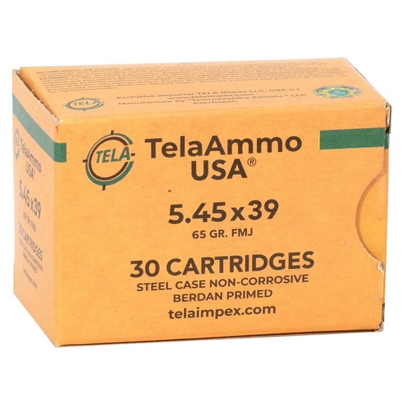 Tela Ammo 5.45x39mm Ammo 65 Grain Full Metal Jacket - Bulk TA54539-30 Case Of 1500 (50 Boxes Of 30) - Bulk FREE SHIPPING Tela Ammo 5.45x39mm Ammo 65 Grain Full Metal Jacket - Bulk TA54539-30 Case Of 1500 (50 Boxes Of 30) - Bulk FREE SHIPPING
