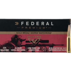 Federal Gold Medal Premium Rifle Ammo Brass .224 Valkyrie 20-Rounds 90 Grain Sierra MatchKing BTHP